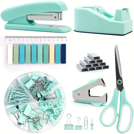 QI MING XING Macaron Color Office Stationery Gift Box Set - Includes Stapler